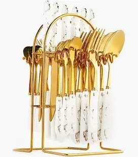 24Pcs Silverware Flatware Sets,Stainless Steel Cutlery Set, Spoons Forks Knives, Modern Design